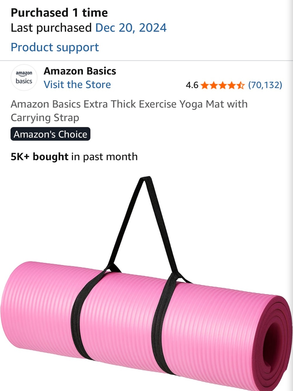 Pink Extra Thick Exercise Yoga Mat with Carrying Strap